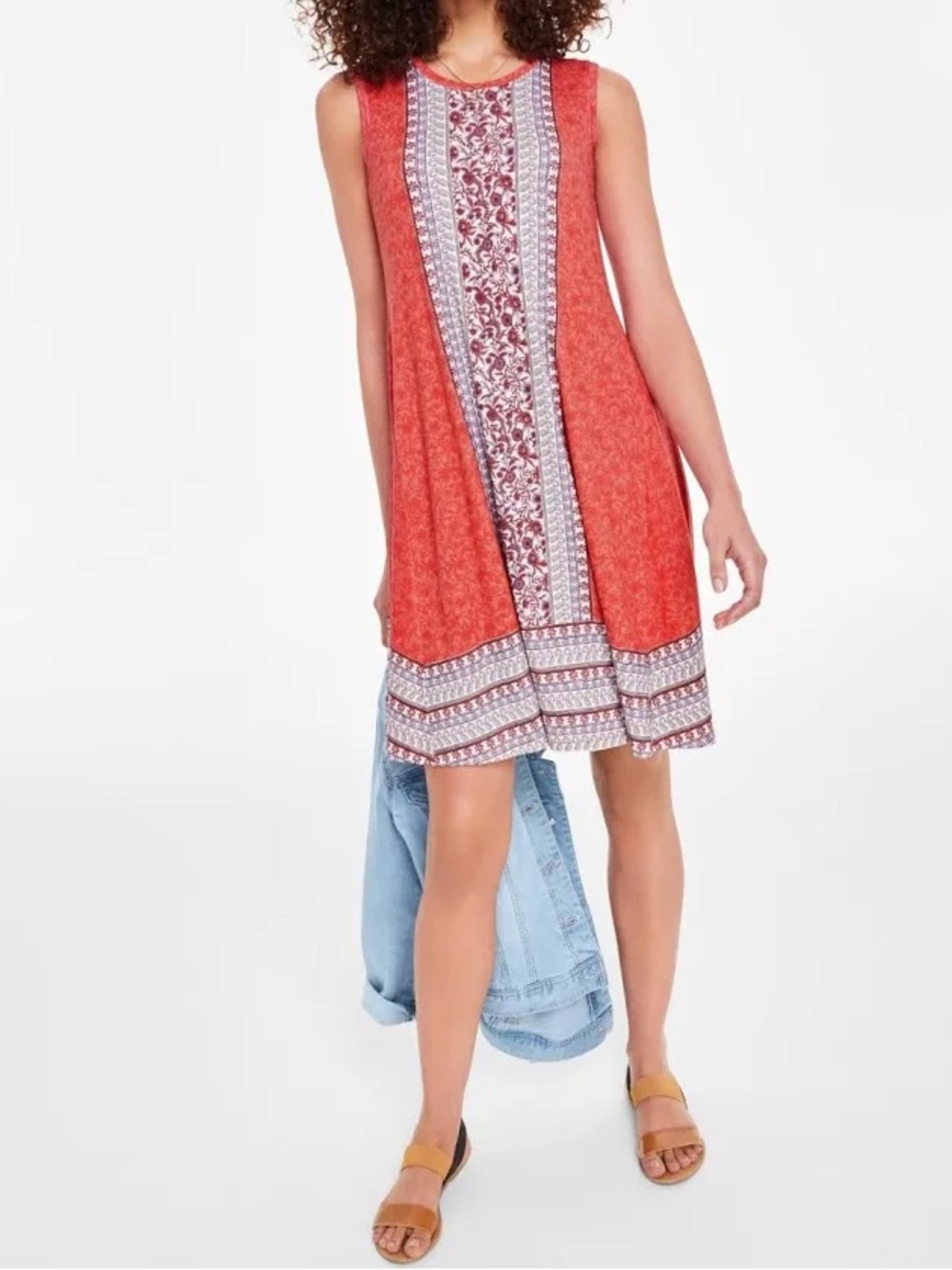 Style & Co. Sunshine Coral-Red Sleeveless Printed Tunic Dress